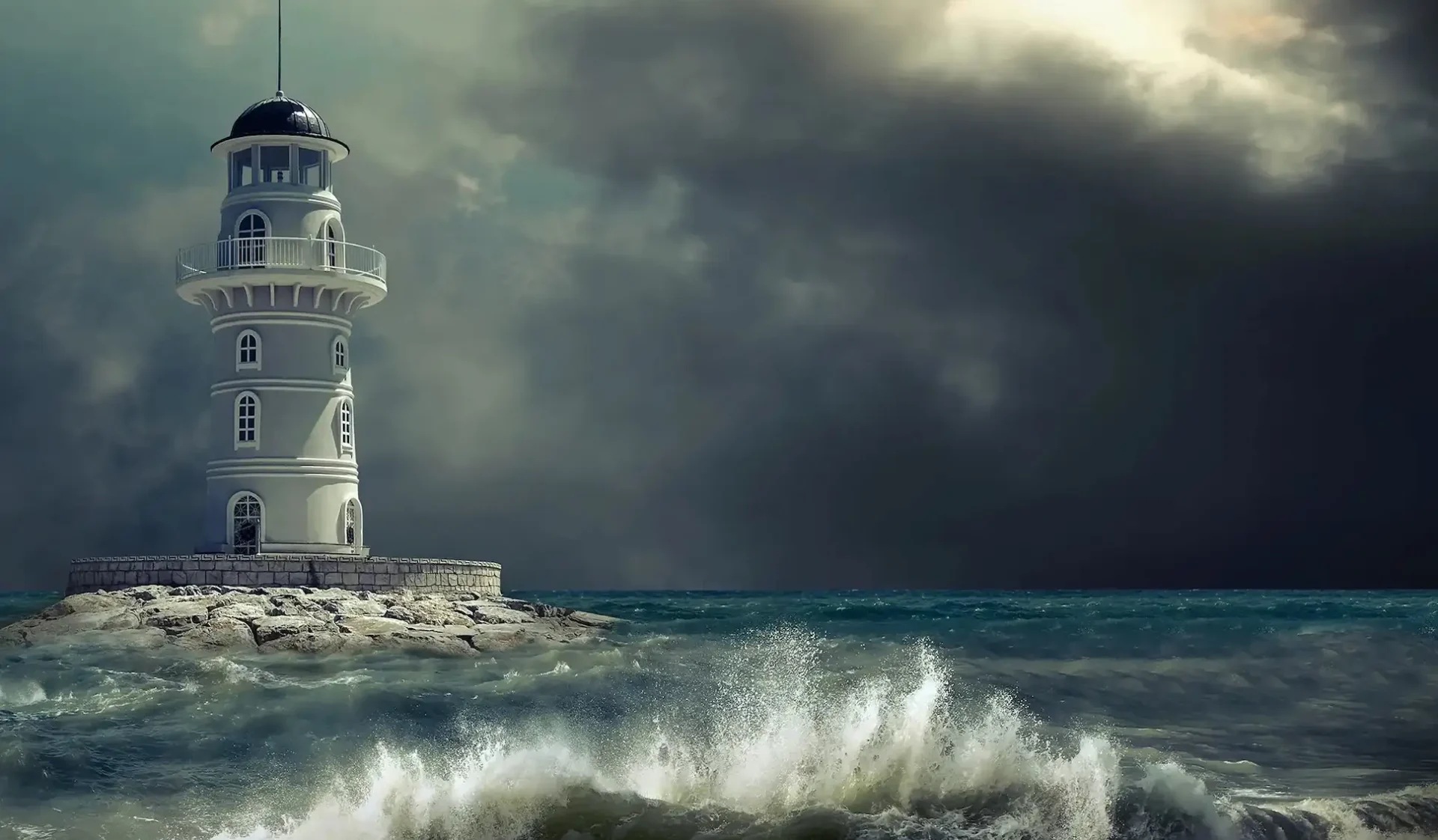 lighthouse in stormy weather ocean